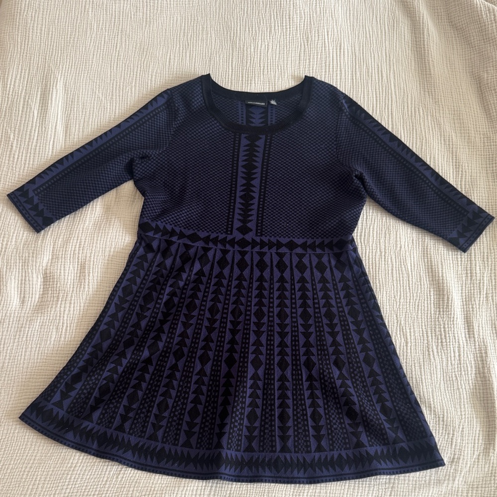 Nina Leonard Navy Geometric Dress
